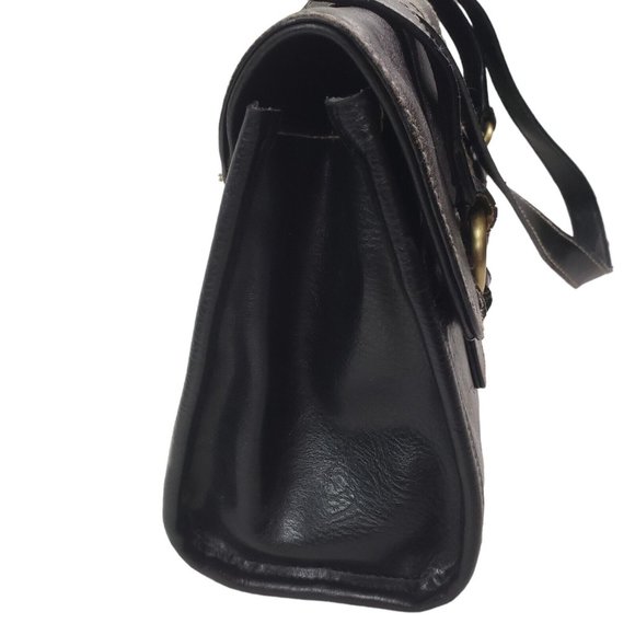 Bass Handbag Purse Black Leather Compartments Magnetic Closure Double Handles - Picture 5 of 7